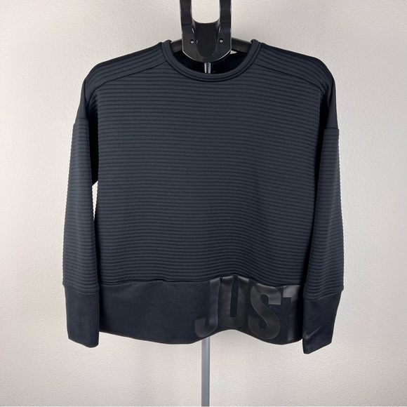 Nike Tops - Nike Dri-FIT Ribbed Crewneck Sweatshirt Black Just Do It Logo Women’s S